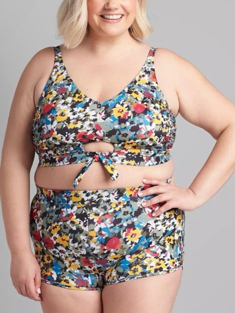Lane Bryant Cacique No Wire Knot Front Floral Bikini Swim Top